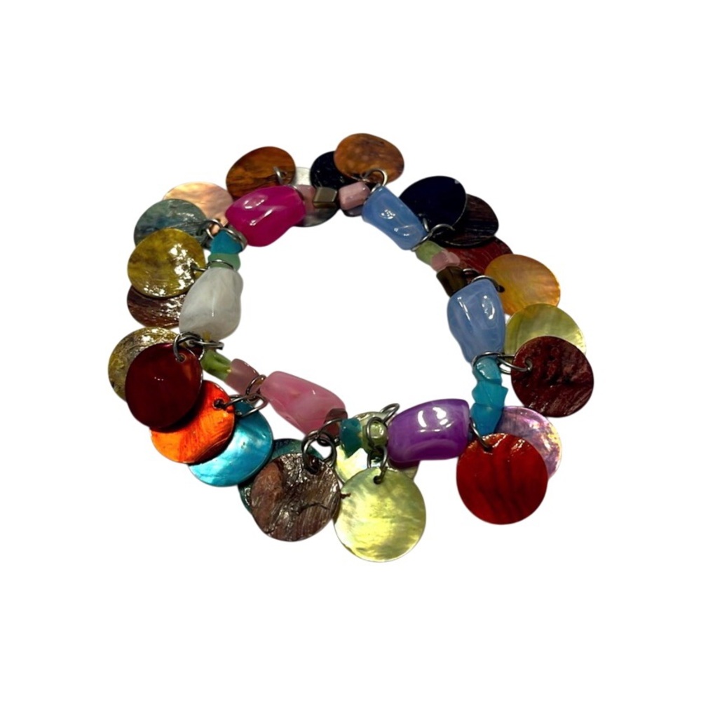 Stretch Trinket Bracelet. Multi Colored Acrylic Discs and Beads